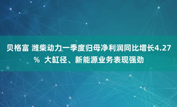 贝格富 潍柴动力一季度归母净利润同比增长4.27%  大缸径、新能源业务表现强劲